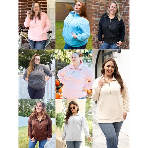 Plus-Size Sweatshirts Women Oversized Half Zip Long Sleeve Casual Pullover - Picture 5 of 5